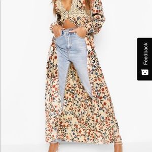 Floral long shirt dress, open front